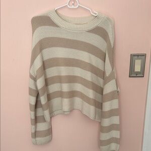 moon & madison Cream and Tan Striped Cropped Sweater
